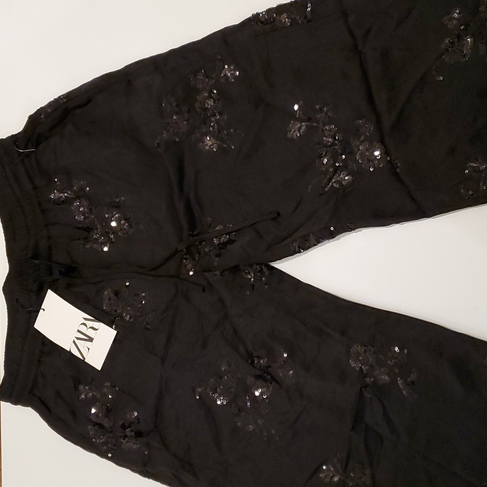 Zara black pants embroidered.sequin